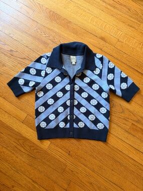 Maeve Anthropologie Blue Geometric Button Front Cardigan Sweater